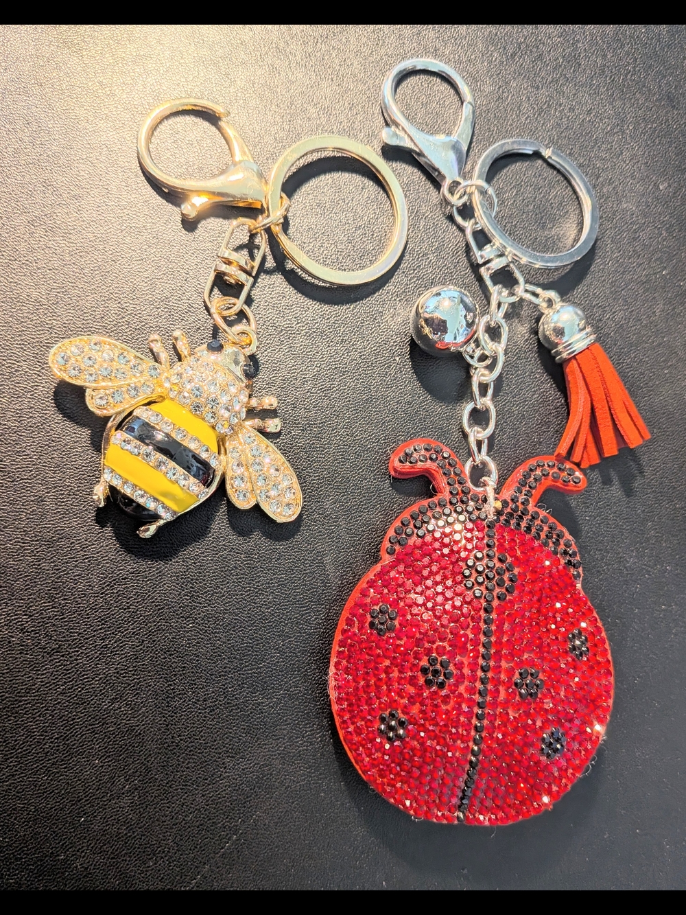 Bee and Ladybug Crystal Keychain Set - Yellow & Red